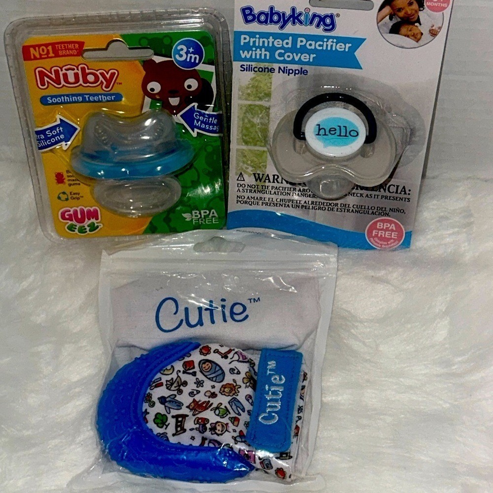 Baby Bundle Nuby Teether Babyking Pacifier Cutie Teething Mitten BPA Free Blue